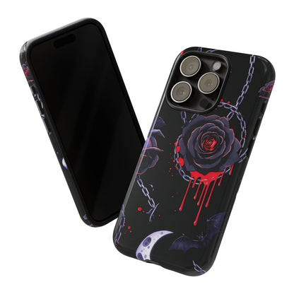 Phone Case — Gothic Dripping Black Rose & Moon Protective Case