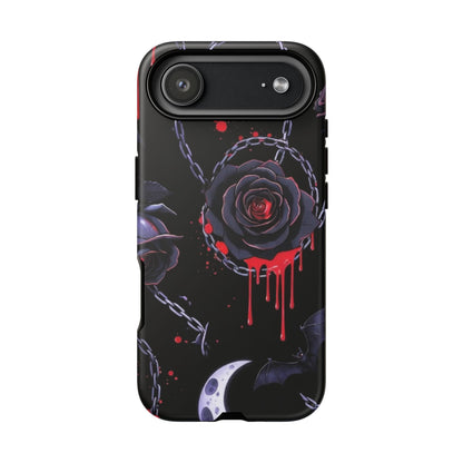 Phone Case — Gothic Dripping Black Rose & Moon Protective Case