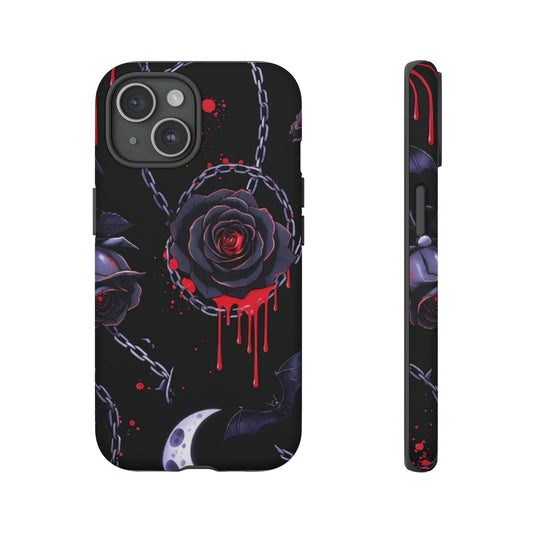 Phone Case — Gothic Dripping Black Rose & Moon Protective Case
