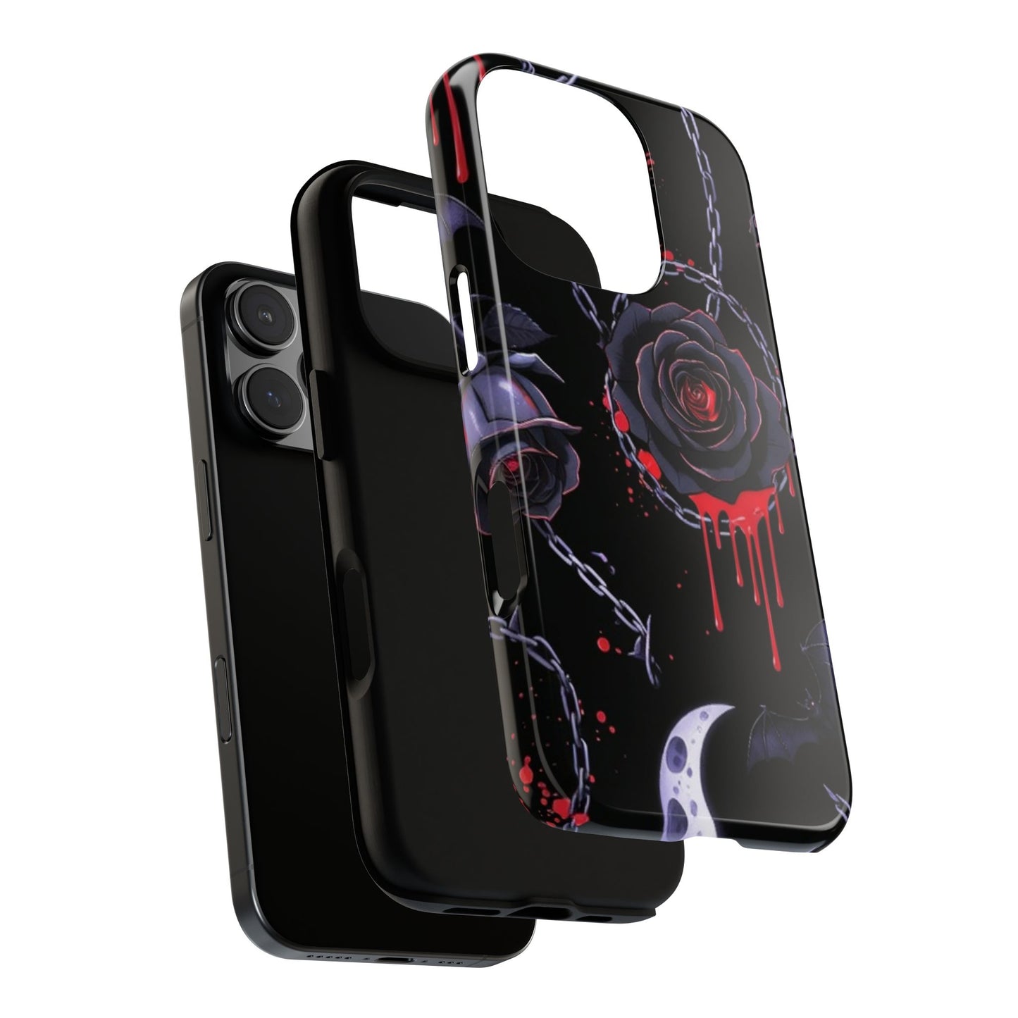 Phone Case — Gothic Dripping Black Rose & Moon Protective Case