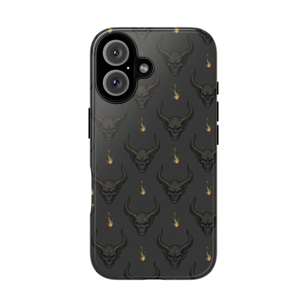 Dark Skull Pattern Phone Case — Gothic Bull Skull with Tiny Flame Accent