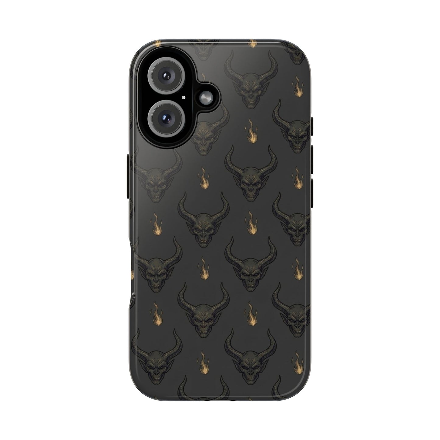 Dark Skull Pattern Phone Case — Gothic Bull Skull with Tiny Flame Accent