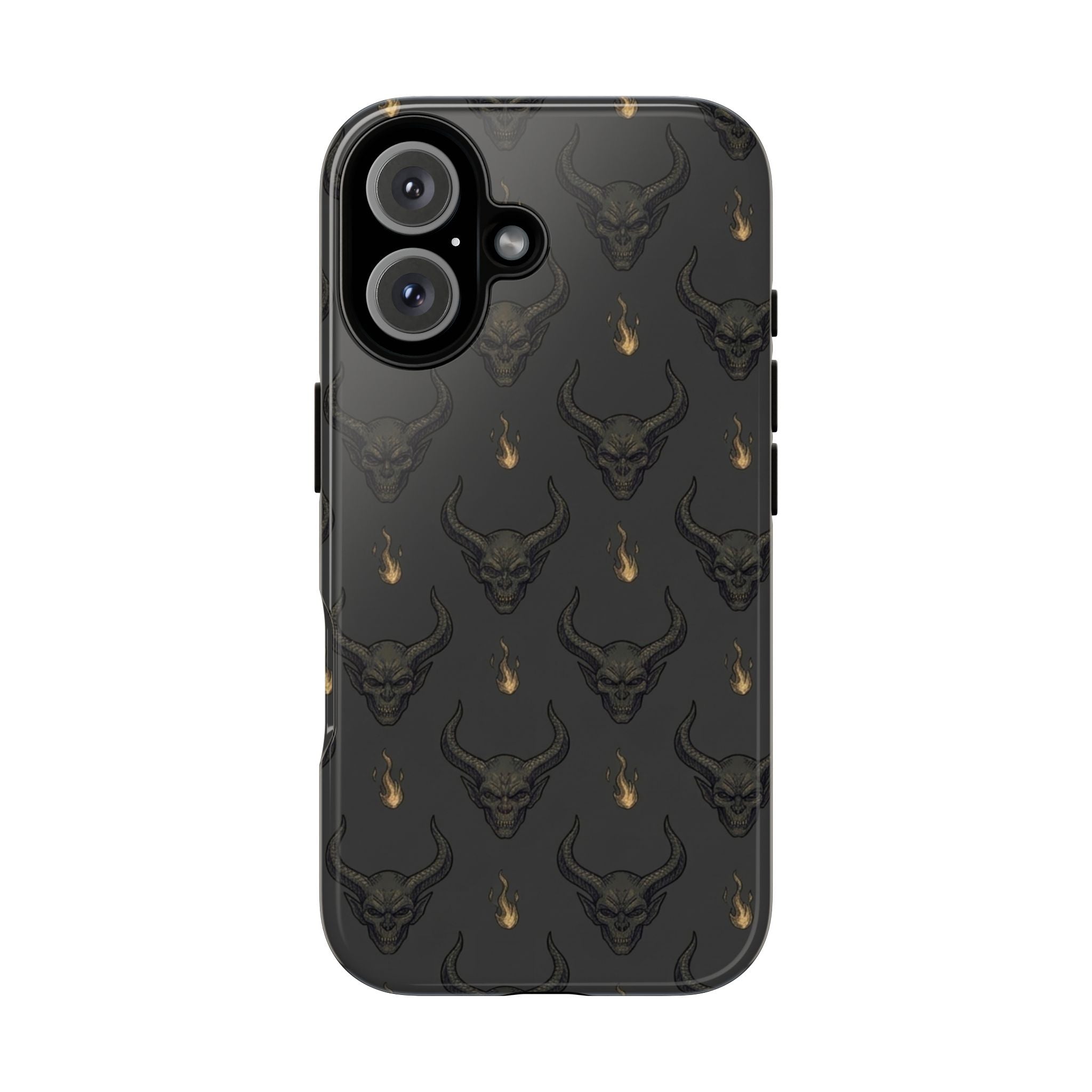 Dark Skull Pattern Phone Case — Gothic Bull Skull with Tiny Flame Accent