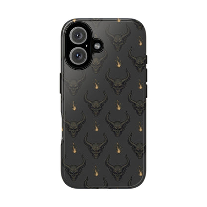 Dark Skull Pattern Phone Case — Gothic Bull Skull with Tiny Flame Accent