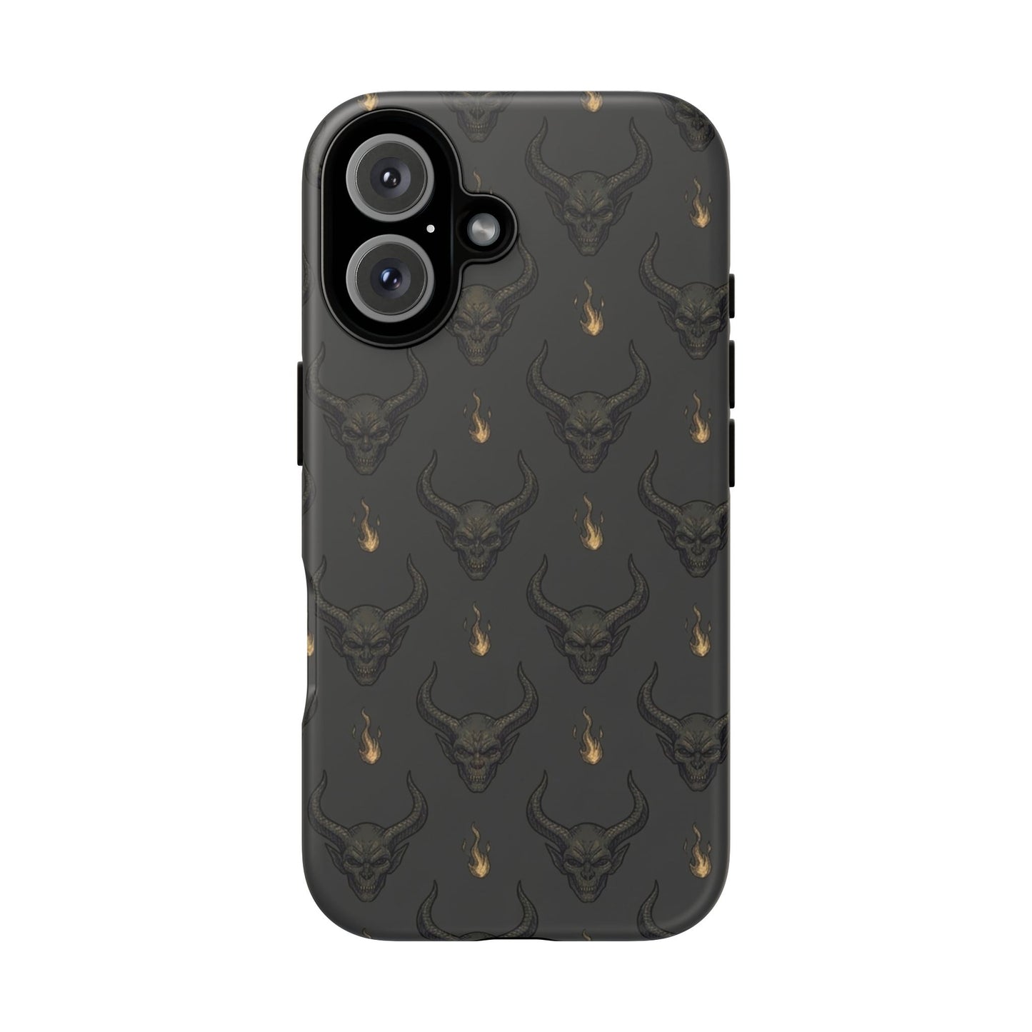 Dark Skull Pattern Phone Case — Gothic Bull Skull with Tiny Flame Accent