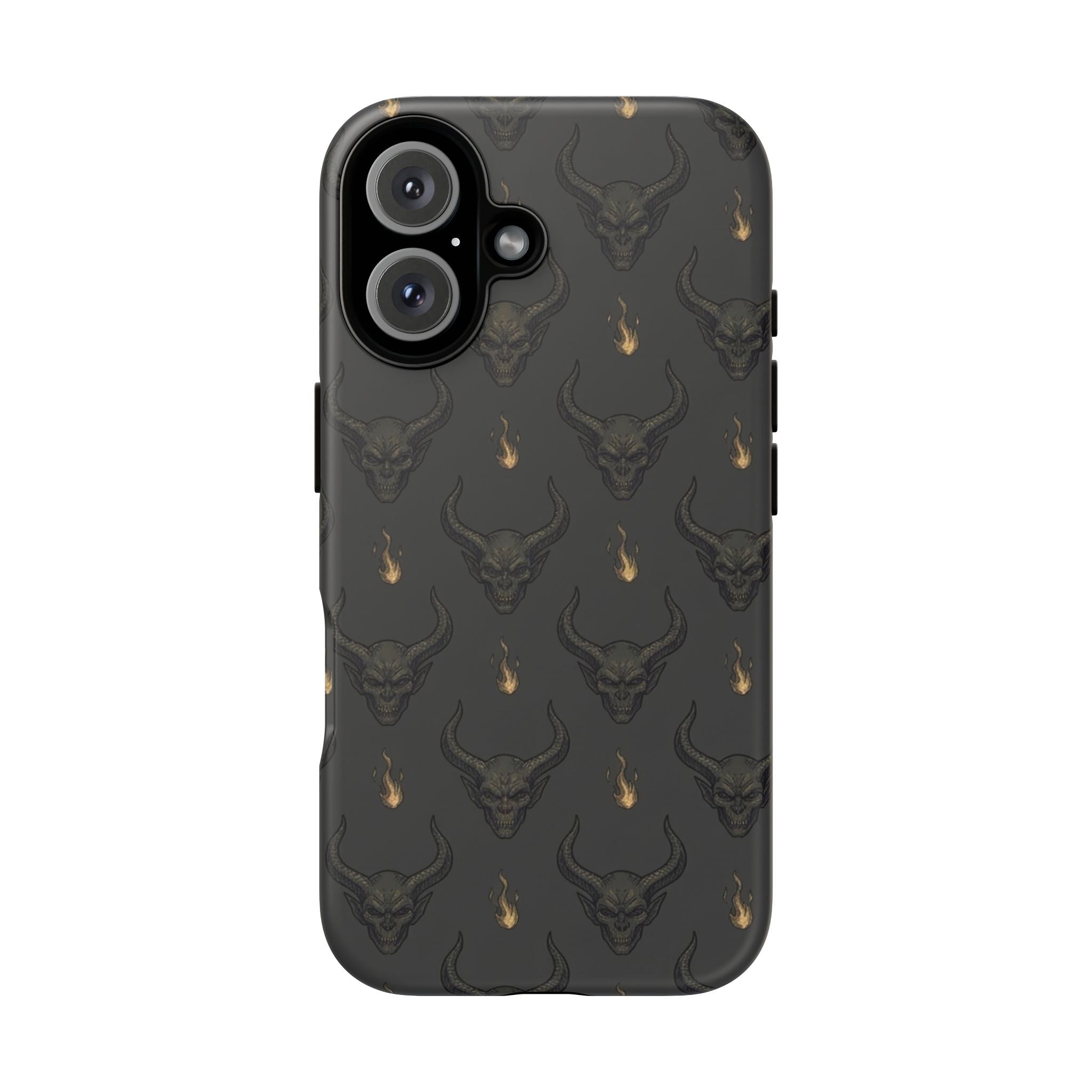 Dark Skull Pattern Phone Case — Gothic Bull Skull with Tiny Flame Accent