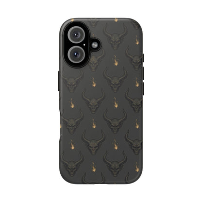 Dark Skull Pattern Phone Case — Gothic Bull Skull with Tiny Flame Accent