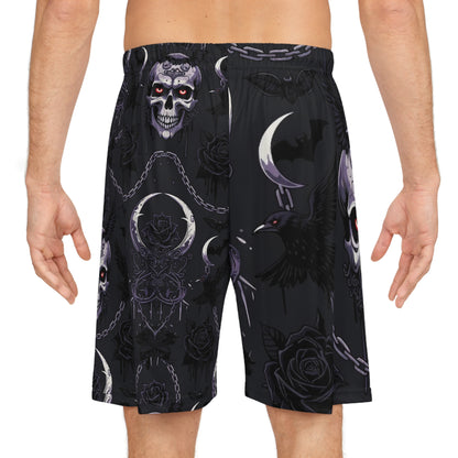 Goth Skull Moon Basketball Shorts - All-Over Print