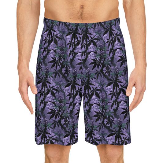 Purple Cannabis Leaf All-Over Print Basketball Shorts — Floral Stoner Pattern