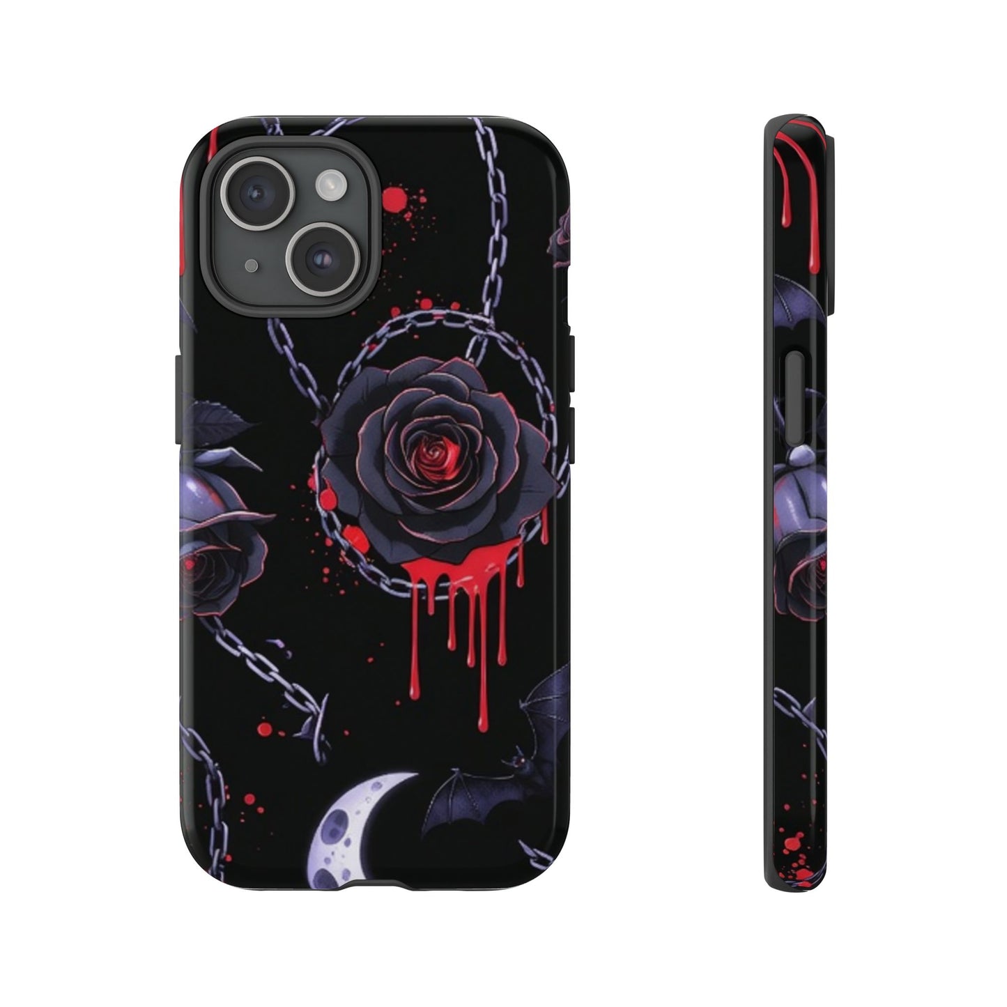 Phone Case — Gothic Dripping Black Rose & Moon Protective Case