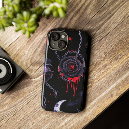 Phone Case — Gothic Dripping Black Rose & Moon Protective Case