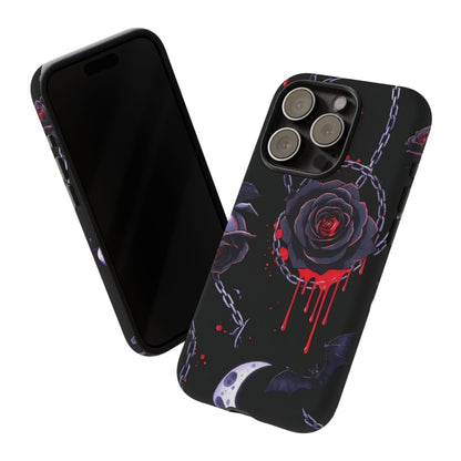 Phone Case — Gothic Dripping Black Rose & Moon Protective Case
