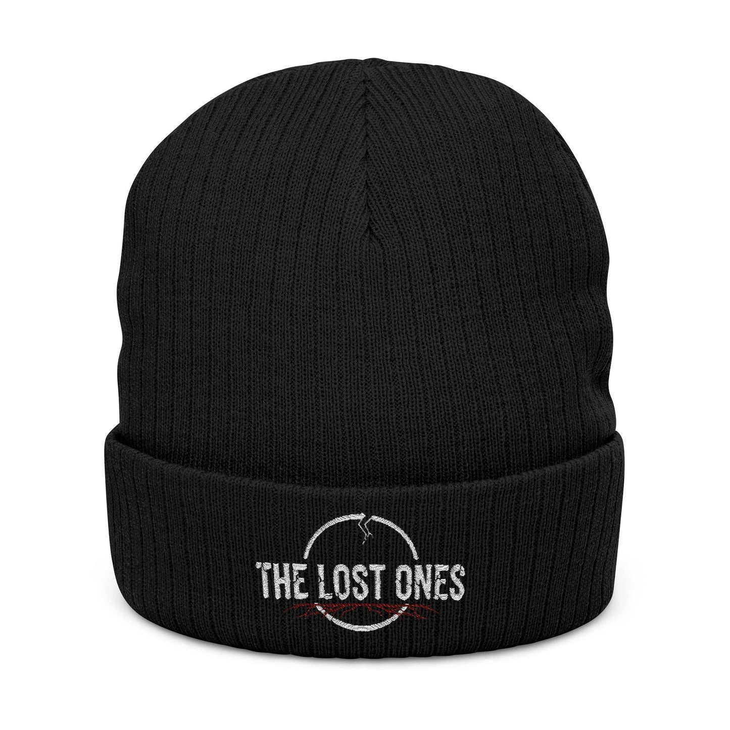 Embroidered 'The Lost Ones' Ribbed Knit Beanie — Black Cozy Winter Hat