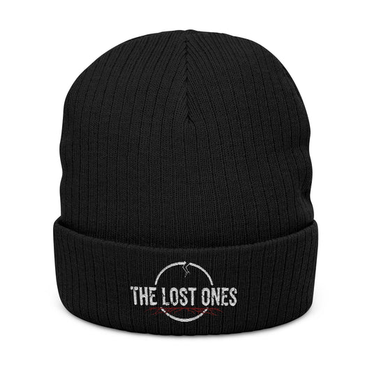 Embroidered 'The Lost Ones' Ribbed Knit Beanie — Black Cozy Winter Hat