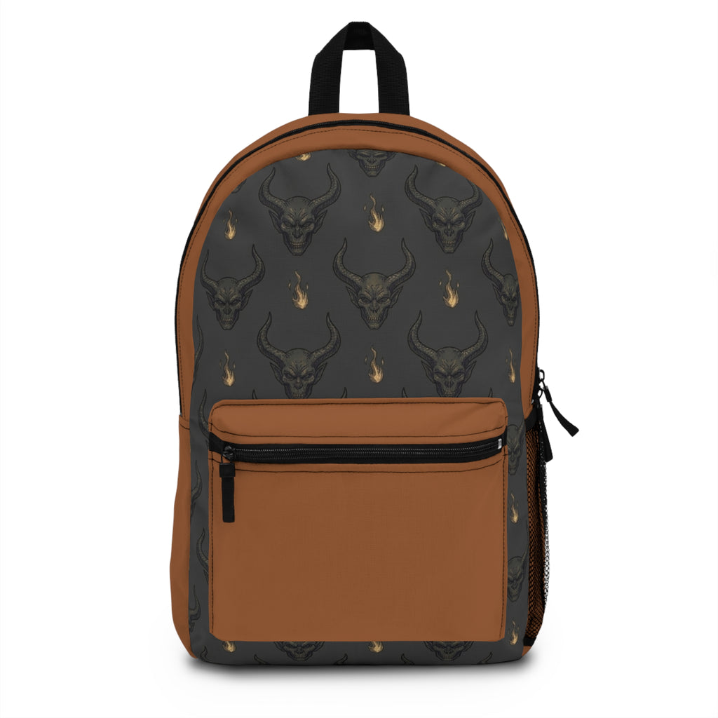 Bull Skull Flame Backpack — Gothic Boho Daypack for Students & Travelers