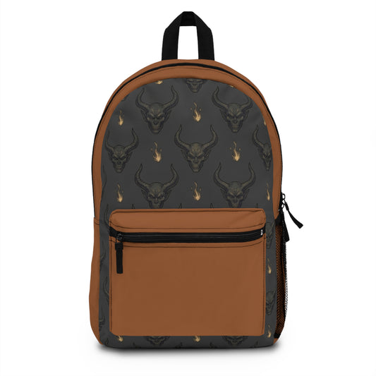 Bull Skull Flame Backpack — Gothic Boho Daypack for Students & Travelers