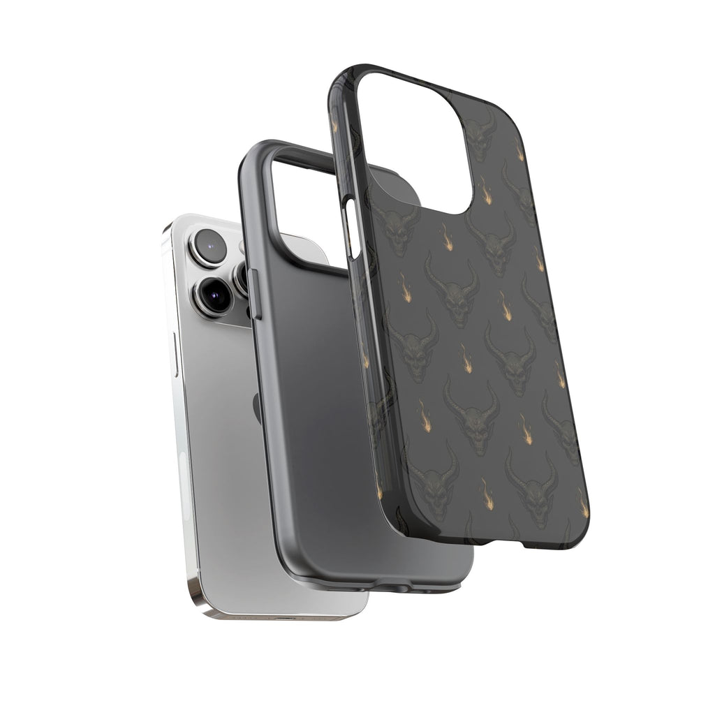 Dark Skull Pattern Phone Case — Gothic Bull Skull with Tiny Flame Accent