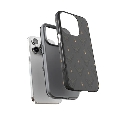 Dark Skull Pattern Phone Case — Gothic Bull Skull with Tiny Flame Accent
