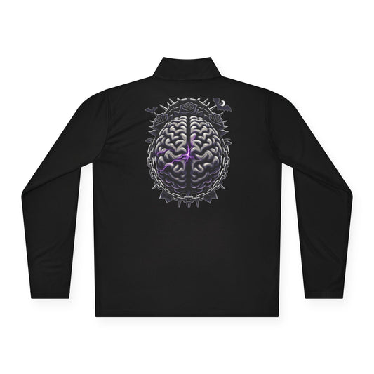 Quarter-Zip Pullover — Purple Lightning Brain Graphic