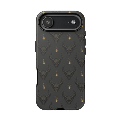 Dark Skull Pattern Phone Case — Gothic Bull Skull with Tiny Flame Accent