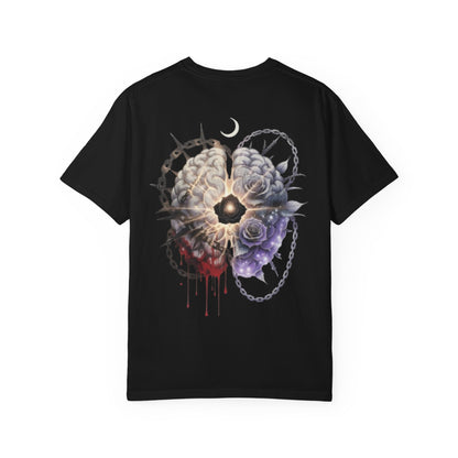 The Cracks Are Where the Light Enters T-Shirt — Gothic Brain Heart Art Tee