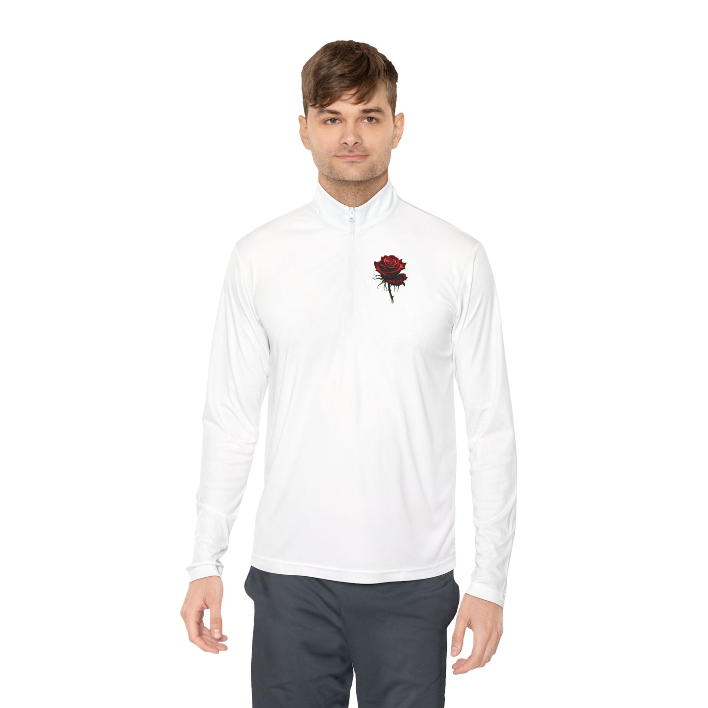 Quarter-Zip Pullover — Gothic Rose & Raven Embroidered Pullover