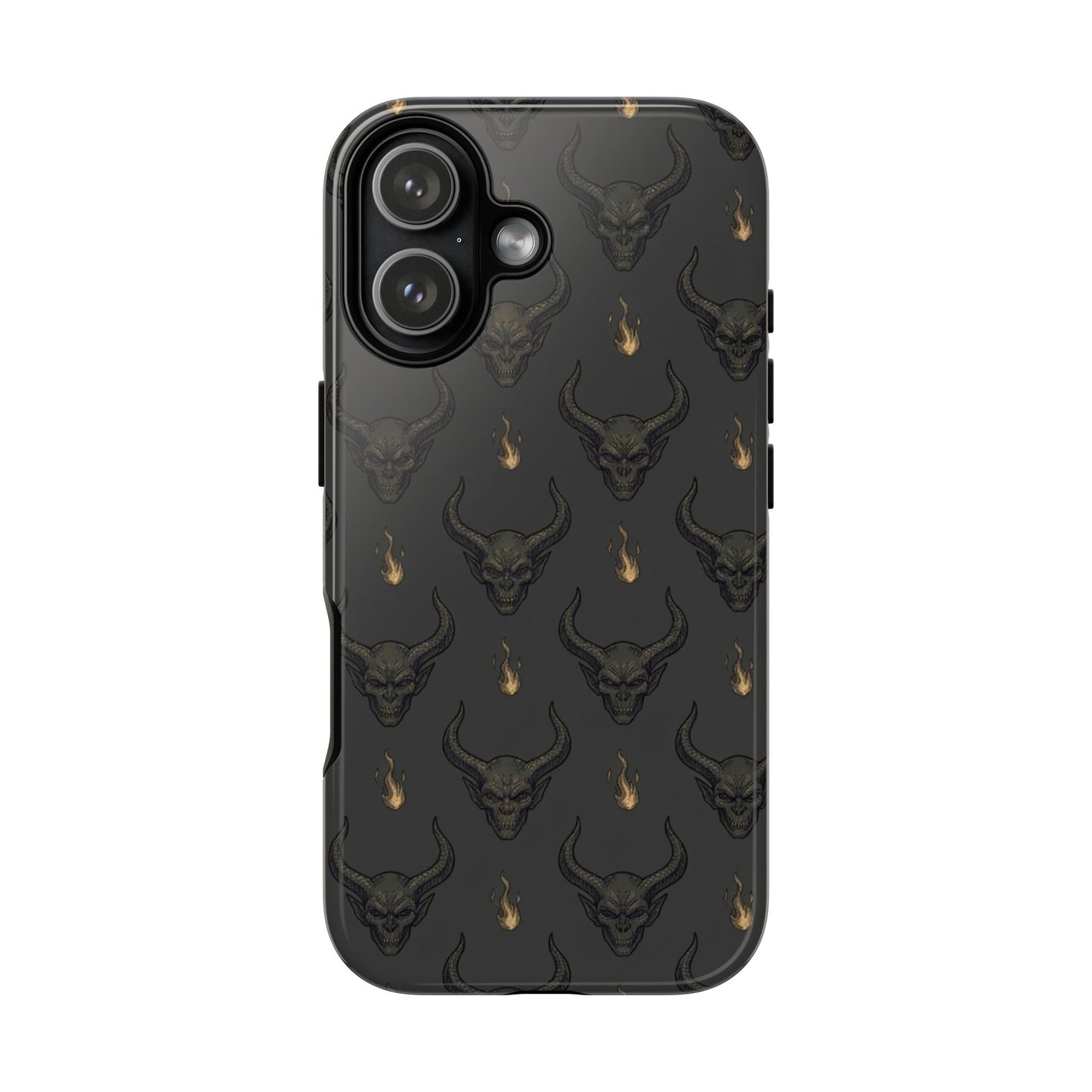 Dark Skull Pattern Phone Case — Gothic Bull Skull with Tiny Flame Accent
