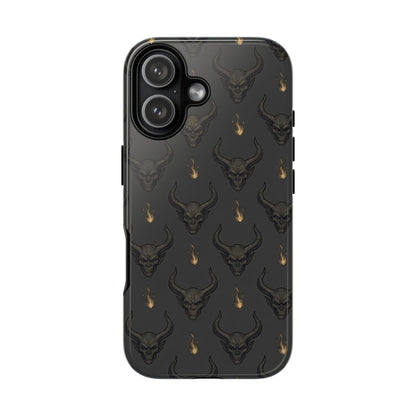 Dark Skull Pattern Phone Case — Gothic Bull Skull with Tiny Flame Accent