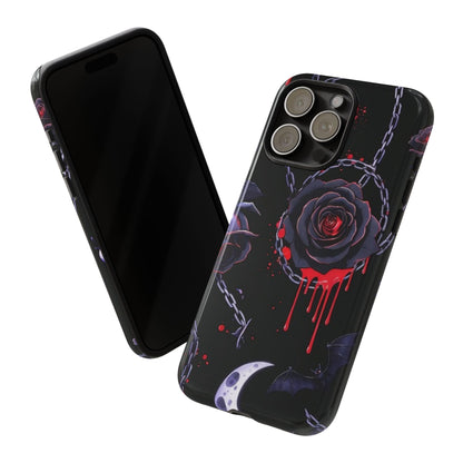 Phone Case — Gothic Dripping Black Rose & Moon Protective Case