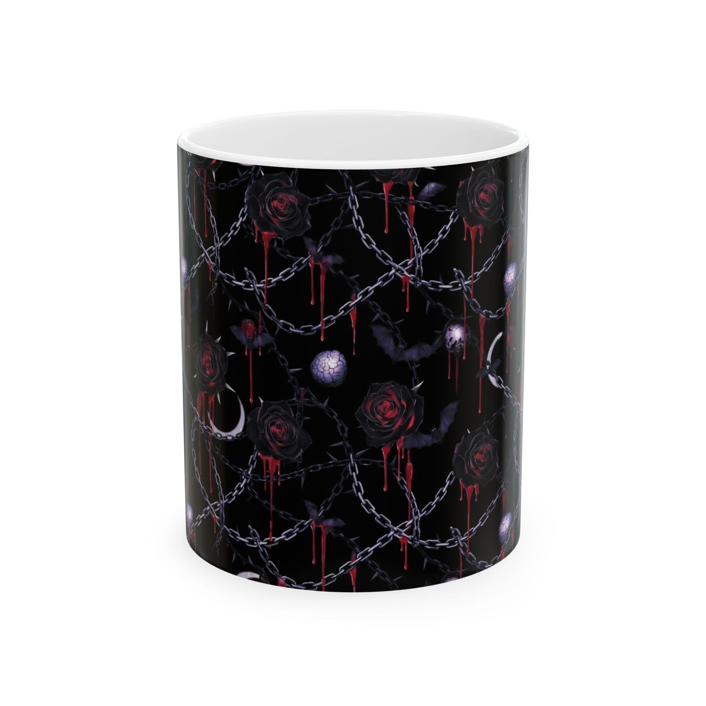 Gothic Rose & Chains Ceramic Mug (11oz, 15oz) — Dark Vampire Aesthetic Coffee Cup