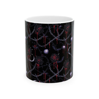 Gothic Rose & Chains Ceramic Mug (11oz, 15oz) — Dark Vampire Aesthetic Coffee Cup