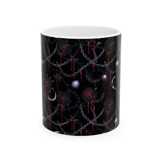 Gothic Rose & Chains Ceramic Mug (11oz, 15oz) — Dark Vampire Aesthetic Coffee Cup