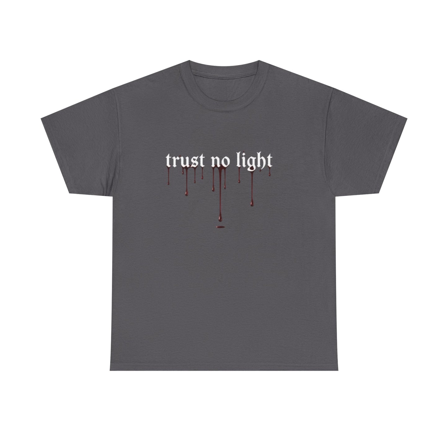 Trust No Light Snake Graphic Tee — Gothic Black T-Shirt with Dripping Text
