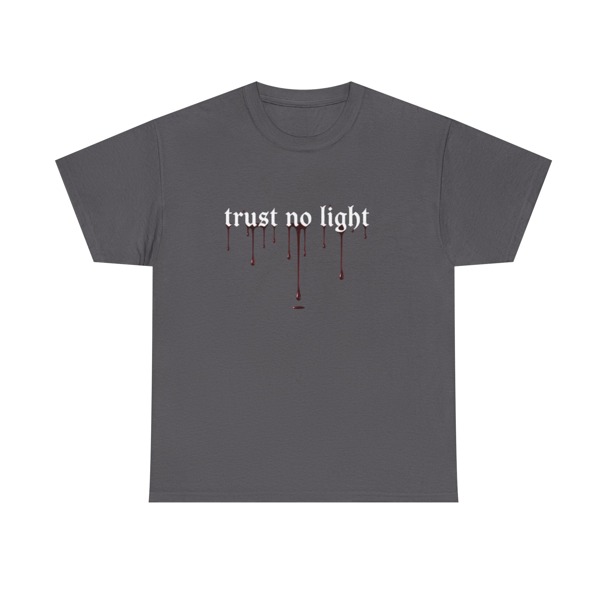Trust No Light Snake Graphic Tee — Gothic Black T-Shirt with Dripping Text