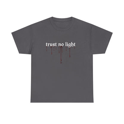 Trust No Light Snake Graphic Tee — Gothic Black T-Shirt with Dripping Text