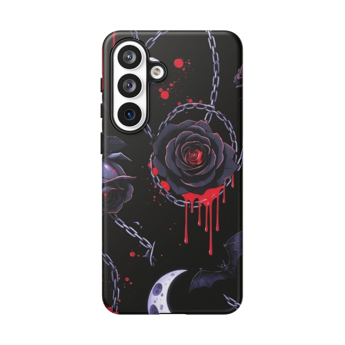 Phone Case — Gothic Dripping Black Rose & Moon Protective Case