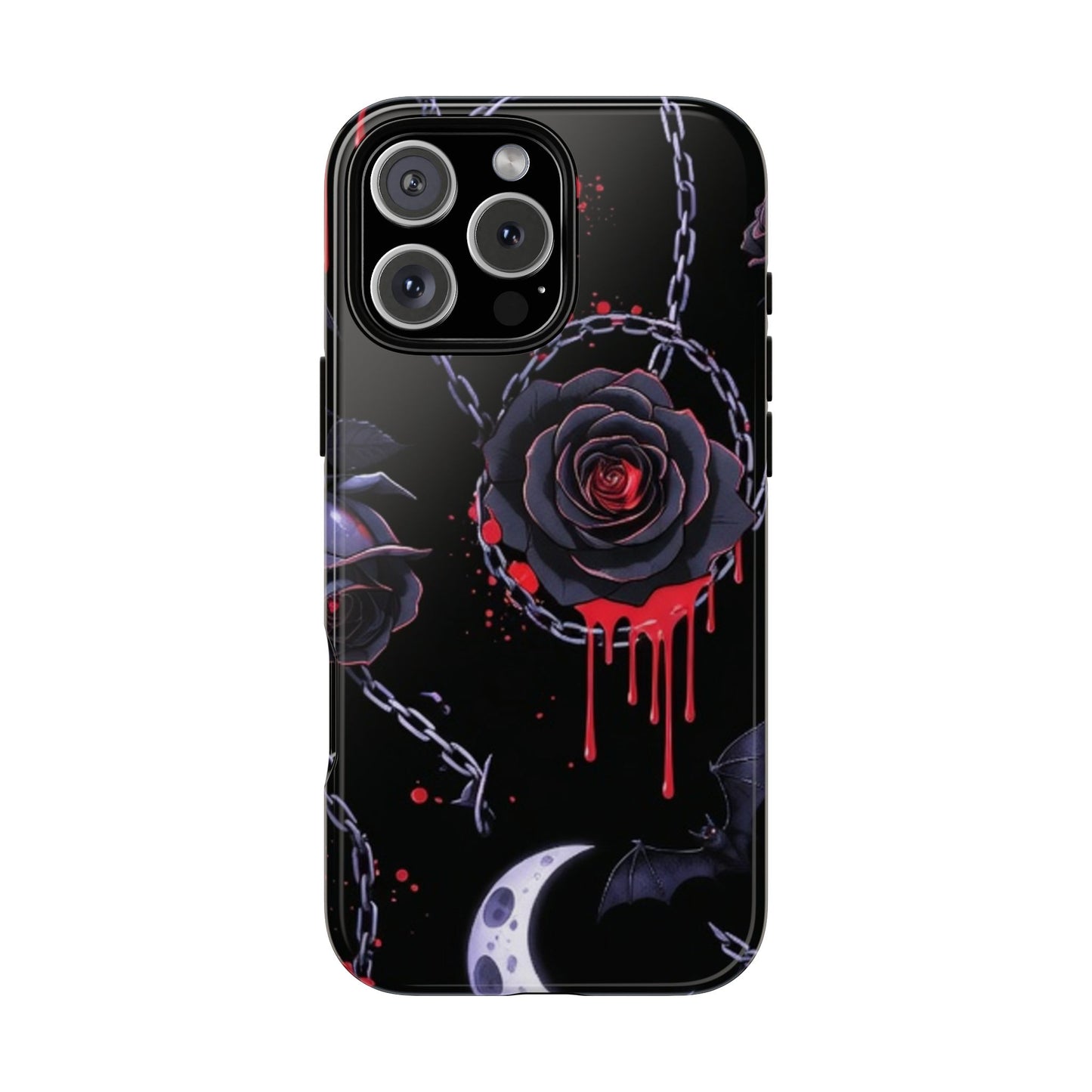 Phone Case — Gothic Dripping Black Rose & Moon Protective Case