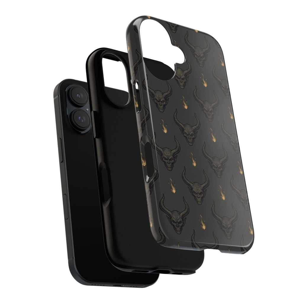 Dark Skull Pattern Phone Case — Gothic Bull Skull with Tiny Flame Accent
