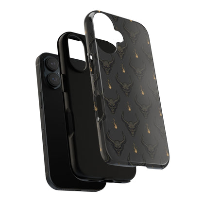 Dark Skull Pattern Phone Case — Gothic Bull Skull with Tiny Flame Accent