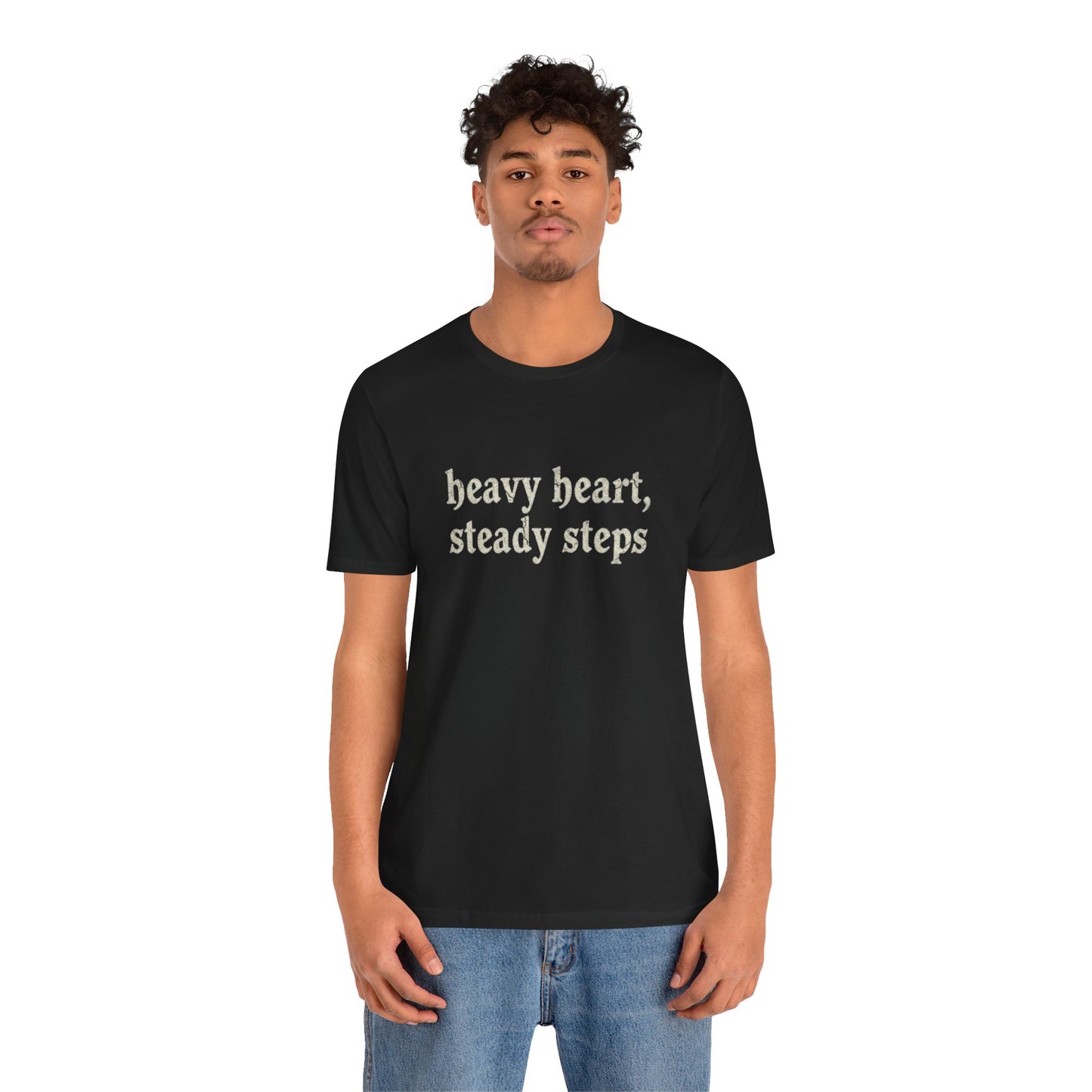 Heavy Heart Steady Steps Tee — Moody Illustration Graphic T‑Shirt