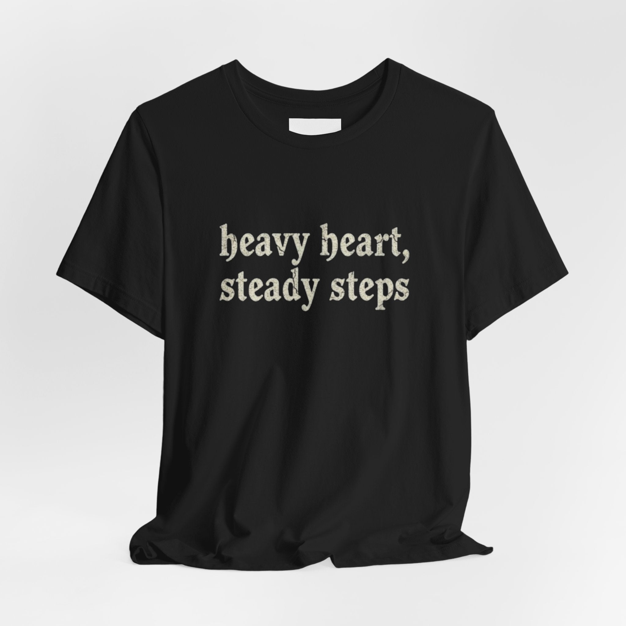 Heavy Heart Steady Steps Tee — Moody Illustration Graphic T‑Shirt