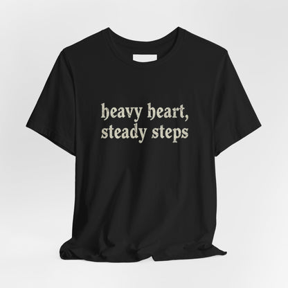 Heavy Heart Steady Steps Tee — Moody Illustration Graphic T‑Shirt