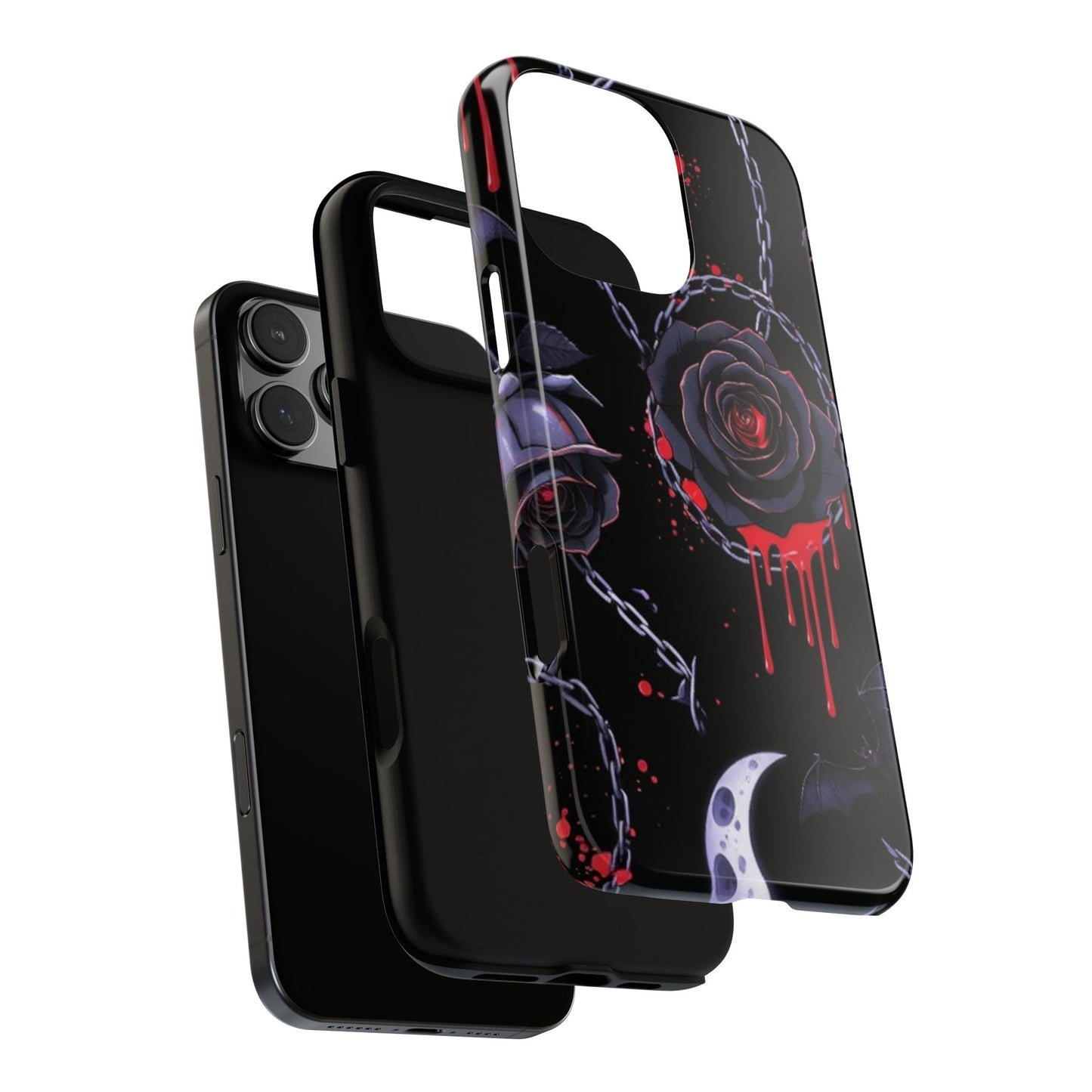 Phone Case — Gothic Dripping Black Rose & Moon Protective Case