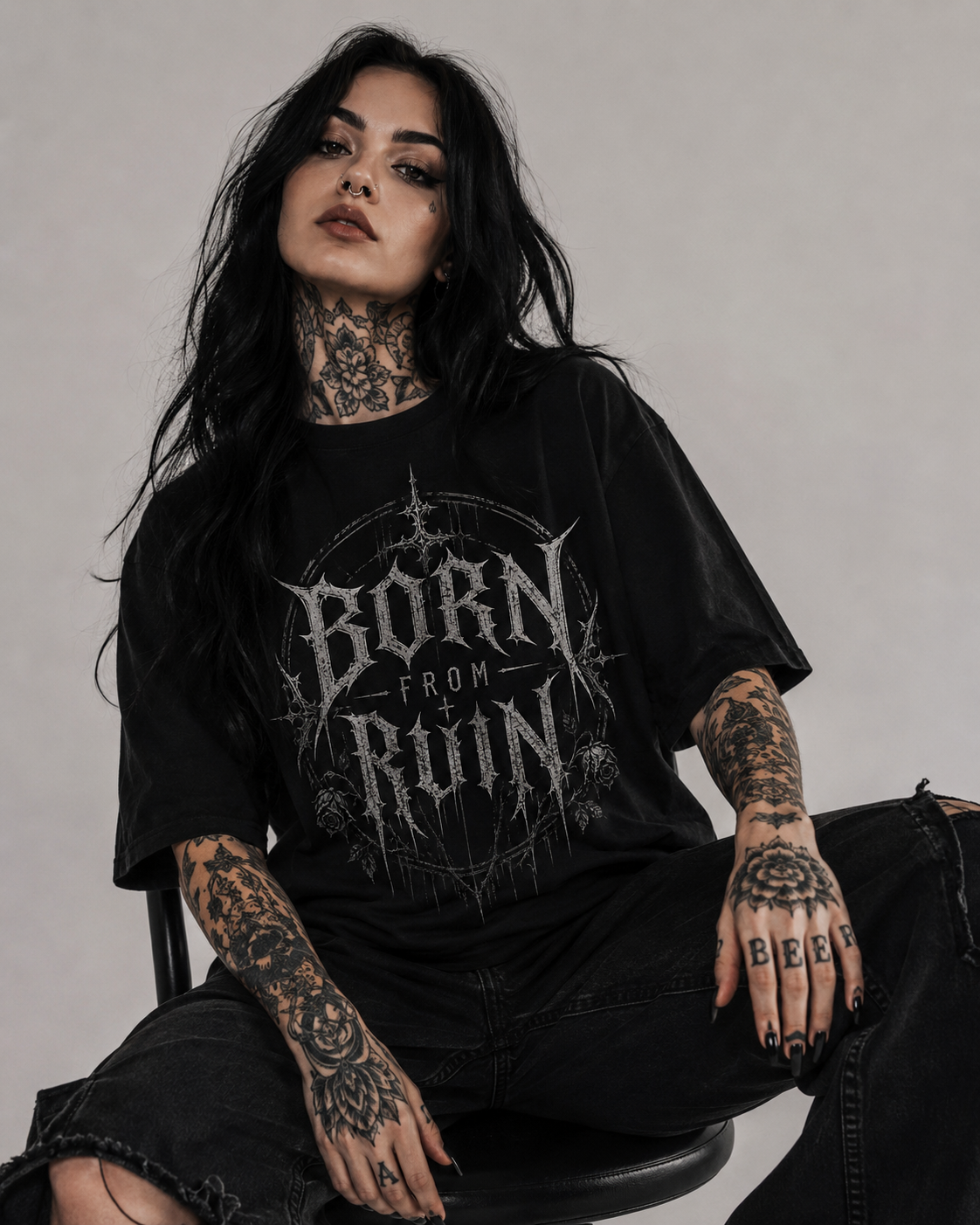 Born From Ruin Graphic Tee — Gothic Metal Band Style Oversized T-Shirt