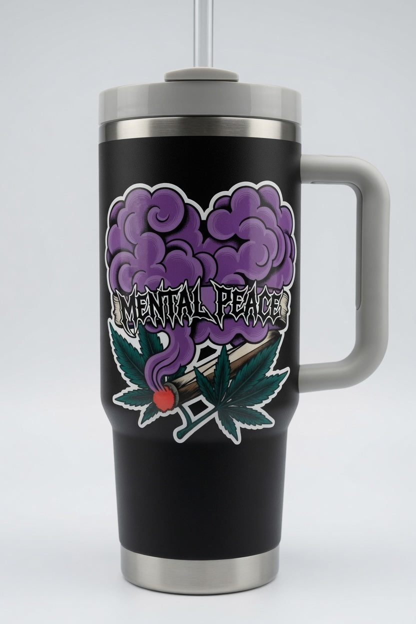 Mental Peace Die-Cut Outdoor Sticker — Purple Smoke & Leaf Waterproof Decal
