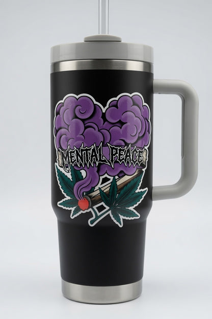 Mental Peace Die-Cut Outdoor Sticker — Purple Smoke & Leaf Waterproof Decal
