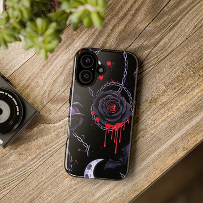 Phone Case — Gothic Dripping Black Rose & Moon Protective Case