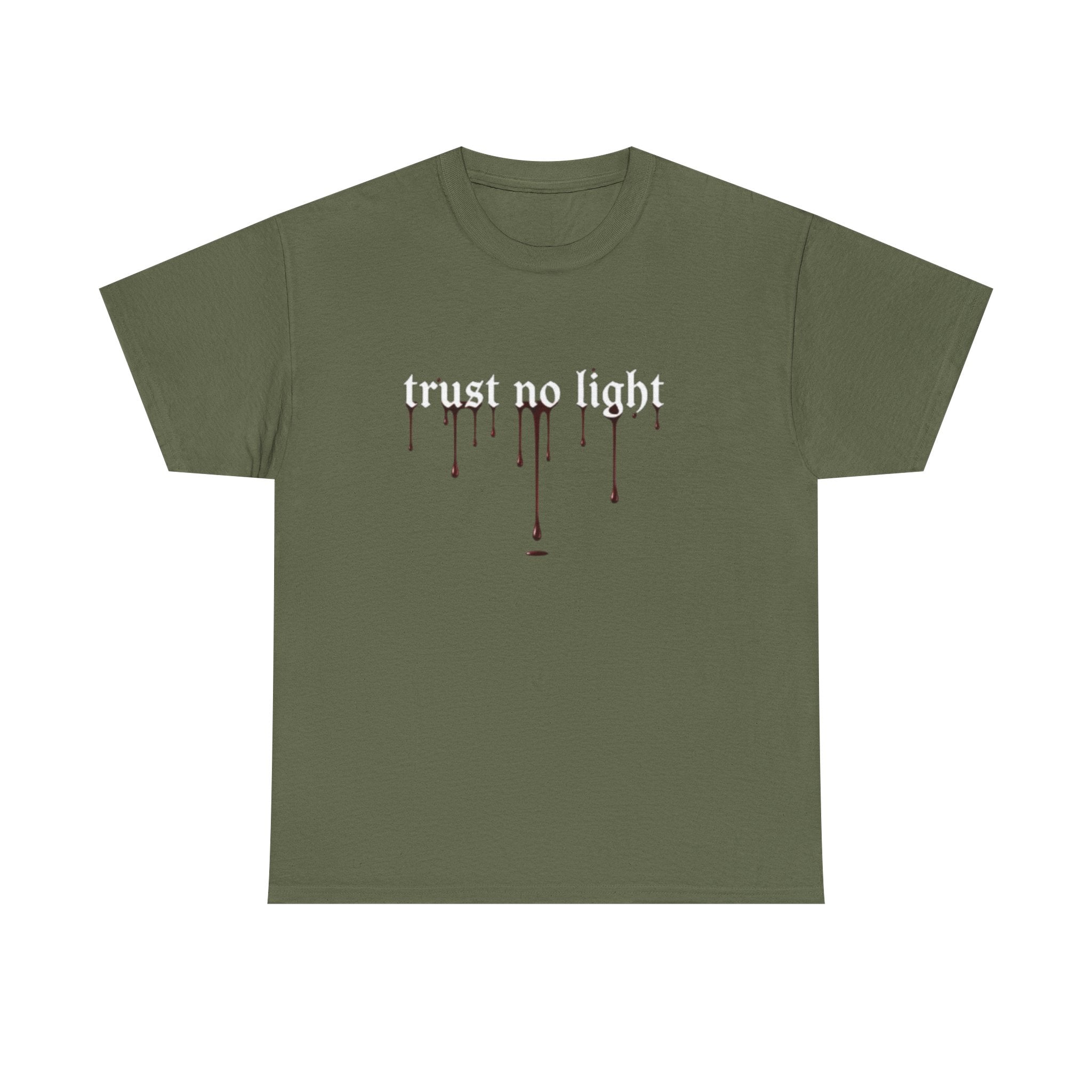 Trust No Light Snake Graphic Tee — Gothic Black T-Shirt with Dripping Text