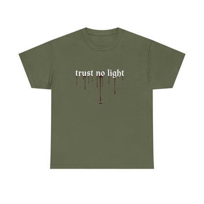 Trust No Light Snake Graphic Tee — Gothic Black T-Shirt with Dripping Text