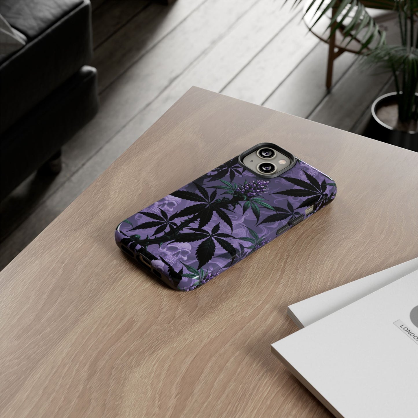 Purple Cannabis Skull Phone Case — Rugged Protective iPhone Cover